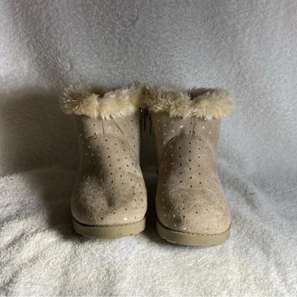 Cat And Jack Shoes Boots Girls Size 11 Fox Fur Lining Side Zip‎ Tan Booties